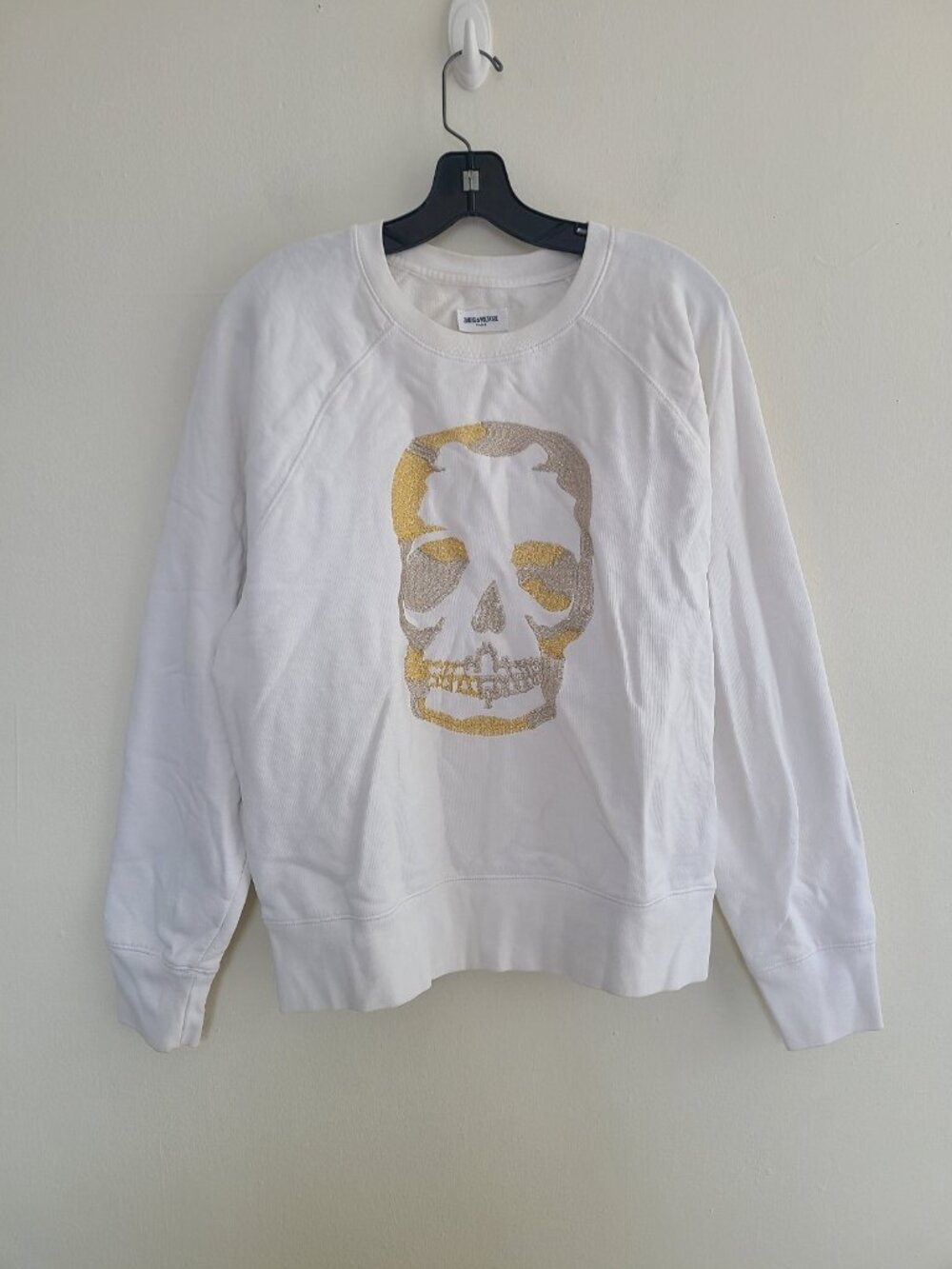 Zadig & Voltaire Skull Sweatshirt White Silver Gold Embroidered Cotton size L